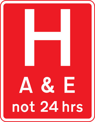 Hospital ahead with Accident and Emergency facilities