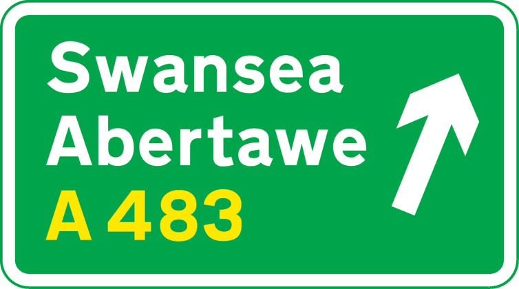 On approach to a junction in Wales (bilingual)