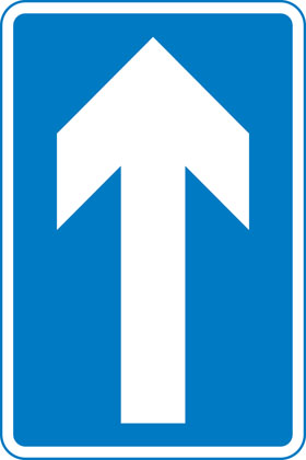 One-way traffic (note: compare circular ‘Ahead only’ sign)