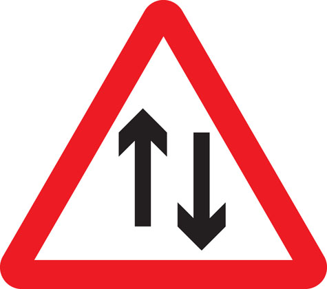 Two-way traffic straight ahead
